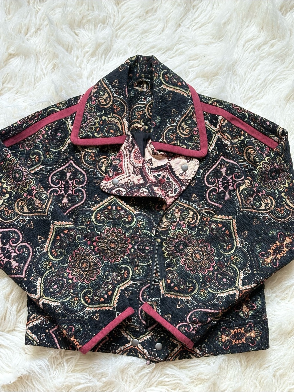 FREE PEOPLE Rare Tapestry Labyrinth Moto Jacket XS | $268 Retail